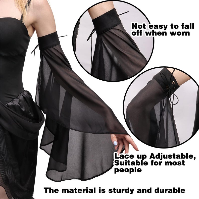 Procos Women's Victorian Long Tulle Gloves Gothic Black Lace Chiffon Detachable Sleeves Vampire Witch Cosplay Costume - Image 3